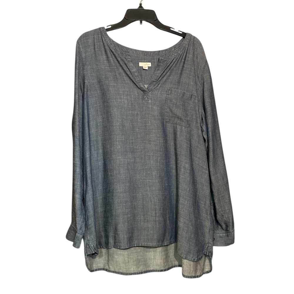 J.Jill Denim tunic top size large linen blend blue